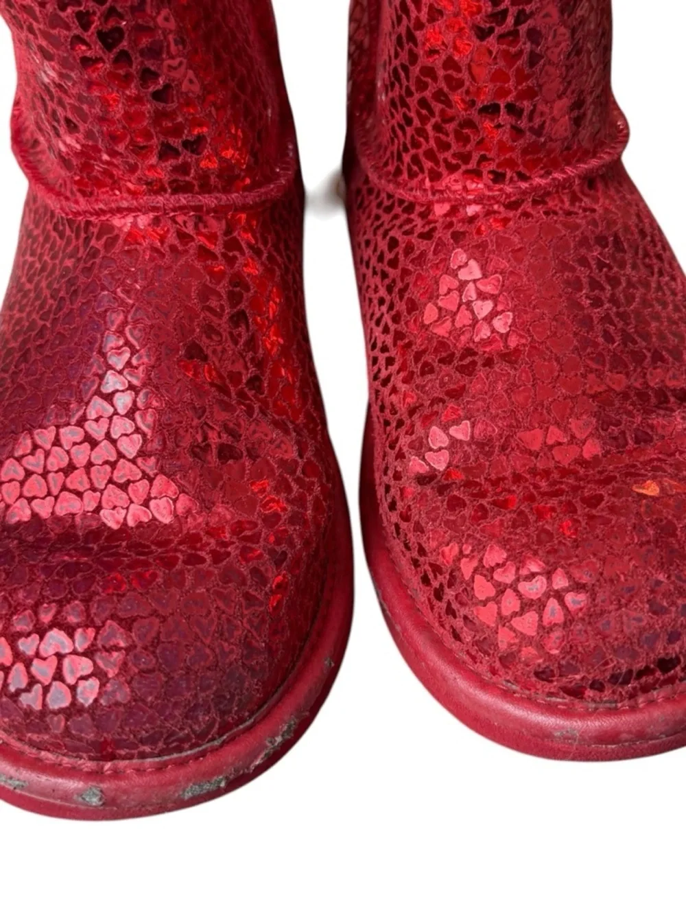 Ugg Youth Size 3 Classic II Gel Red Hearts Short Mid Boots Plush